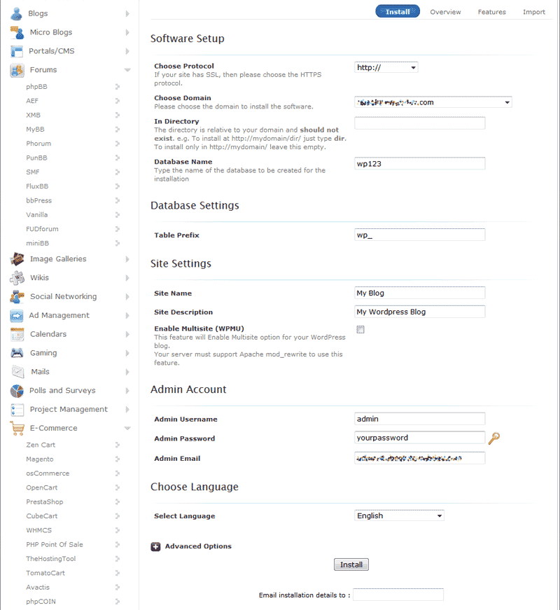 Setup the WordPress in Softaculous in cPanel