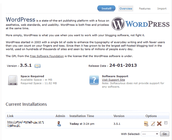 Congratulations Softaculous in cPanel